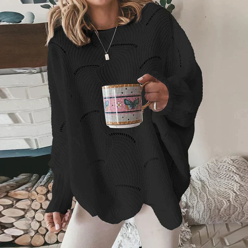 Ladies Oversized Jumper with Openwork Pattern for Comfortable and Trendy