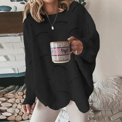 Ladies Oversized Jumper with Openwork Pattern for Comfortable and Trendy