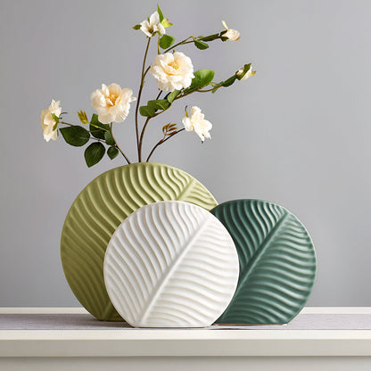 Minimalist Ceramic Vase with Leaf Relief for Scandinavian Interior Living