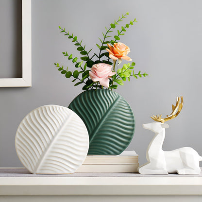 Minimalist Ceramic Vase with Leaf Relief for Scandinavian Interior Living