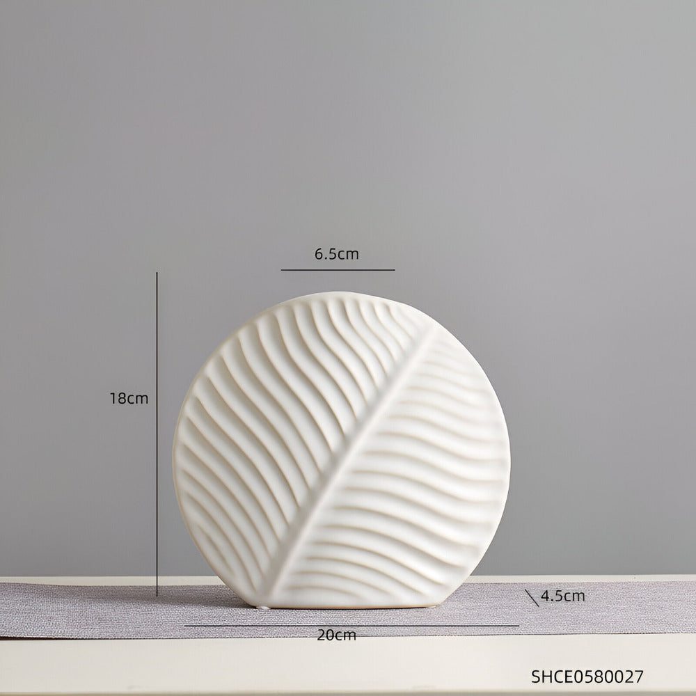 Minimalist Ceramic Vase with Leaf Relief for Scandinavian Interior Living