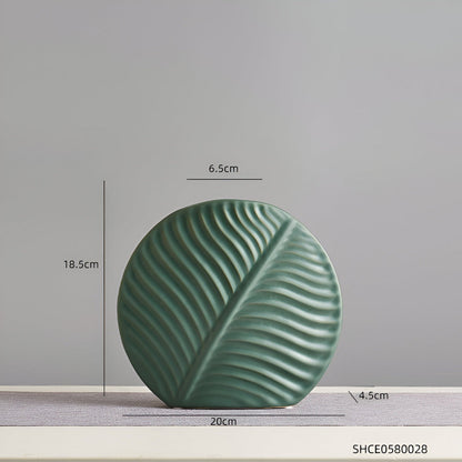 Minimalist Ceramic Vase with Leaf Relief for Scandinavian Interior Living