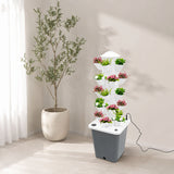 Grey hydroponic tower growing system with 25 planting holes