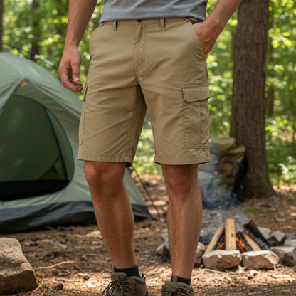 Men's Cotton Cargo Shorts with Six Pockets for Outdoor Use
