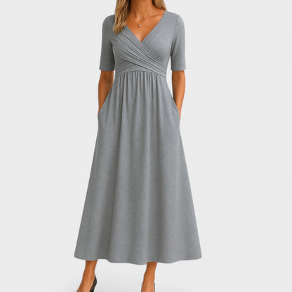 Ladies' Maxi Summer Dress with V Neck and Three-Quarter Sleeves
