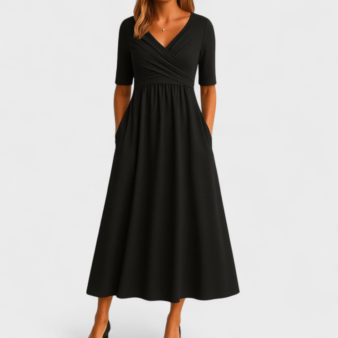 Ladies' Maxi Summer Dress with V Neck and Three-Quarter Sleeves