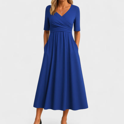 Elegant Midi Dress with V Neck and Flattering Fit for Women