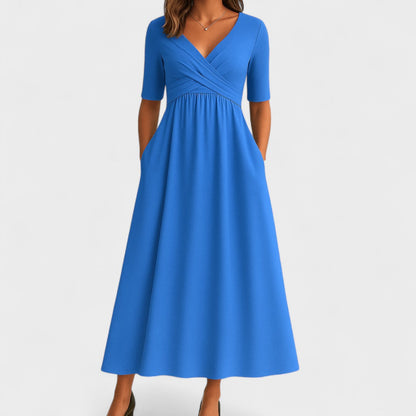 Elegant Midi Dress with V Neck and Flattering Fit for Women