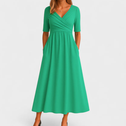 Ladies' Maxi Summer Dress with V Neck and Three-Quarter Sleeves