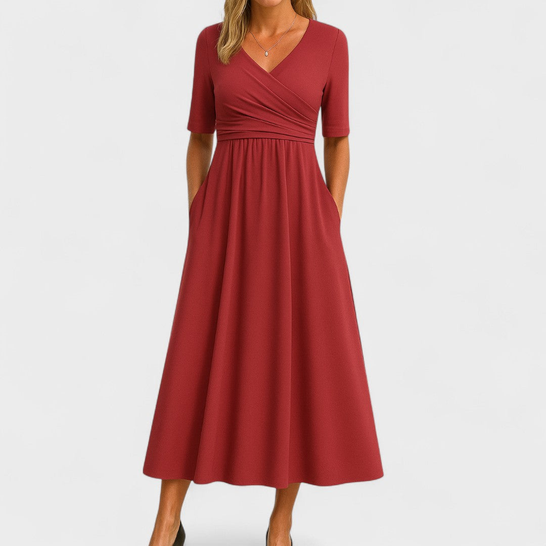 Ladies' Maxi Summer Dress with V Neck and Three-Quarter Sleeves