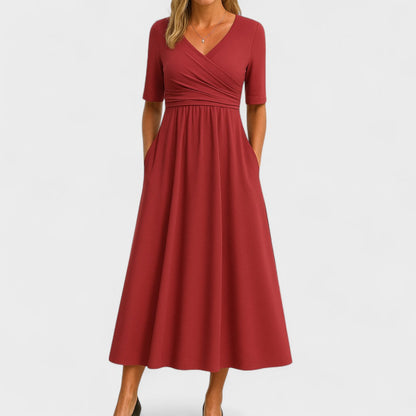 Ladies' Maxi Summer Dress with V Neck and Three-Quarter Sleeves