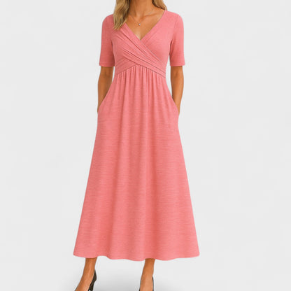 Ladies' Maxi Summer Dress with V Neck and Three-Quarter Sleeves