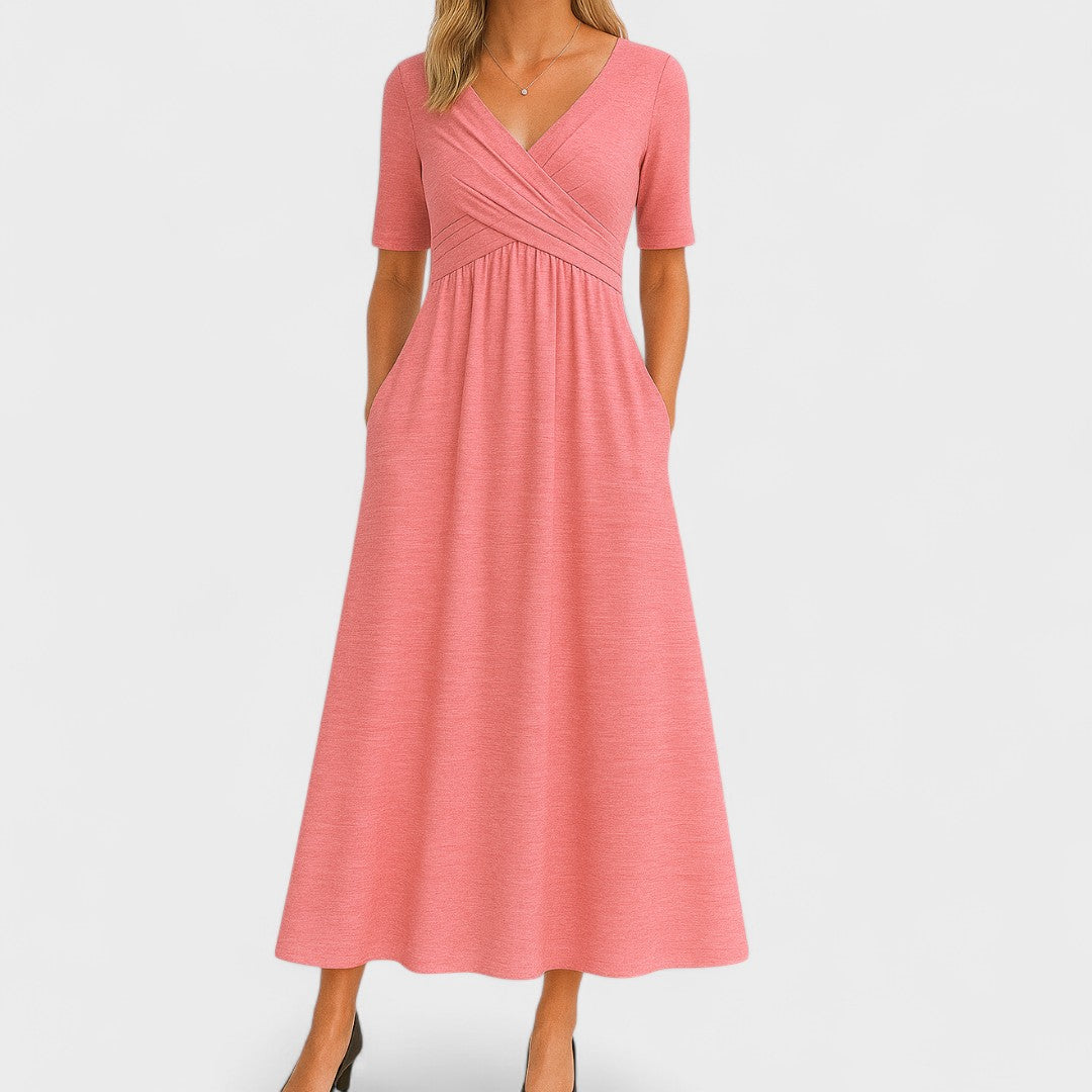 Elegant Midi Dress with V Neck and Flattering Fit for Women