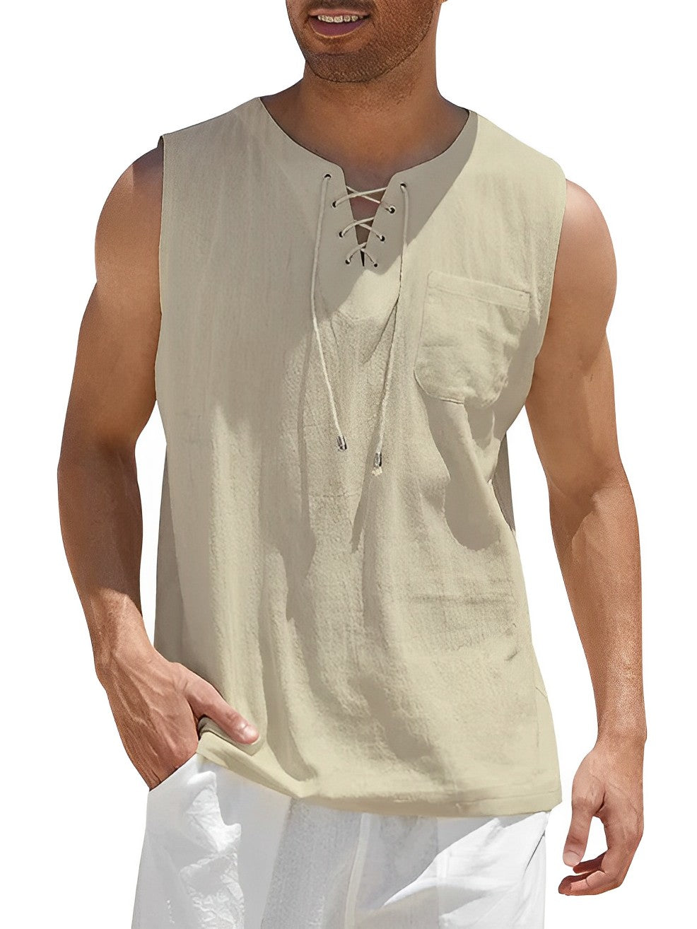 Men's Tank Top with Lace Neckline and Loose Fit for Summer