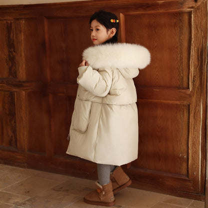 Children's Winter Coat for Boys and Girls with Long Fit and Fur Collar