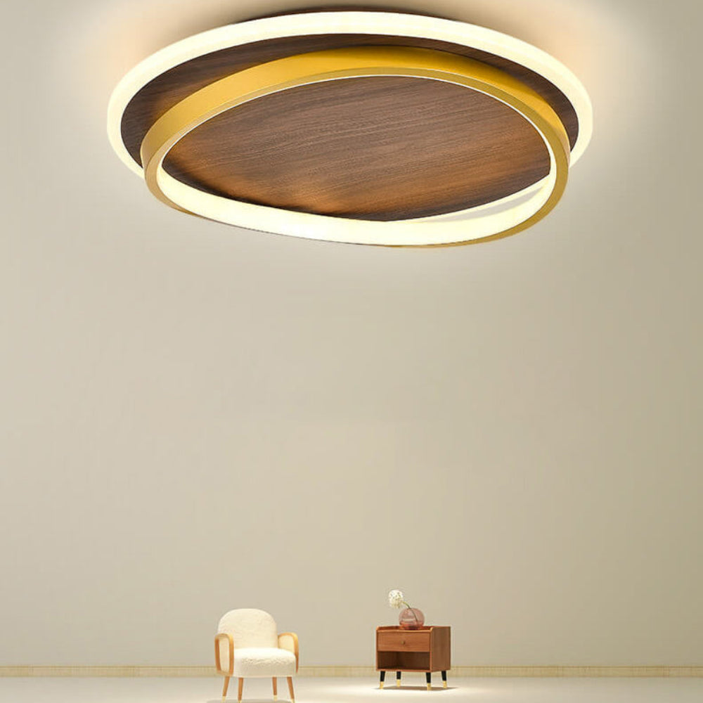 Light with Modern Ceiling LED Ring and Wood Effect Design for Atmospheric Lighting