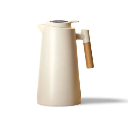 Thermal Flask with Temperature Display, Double-Walled Stainless Steel and Wooden Handle
