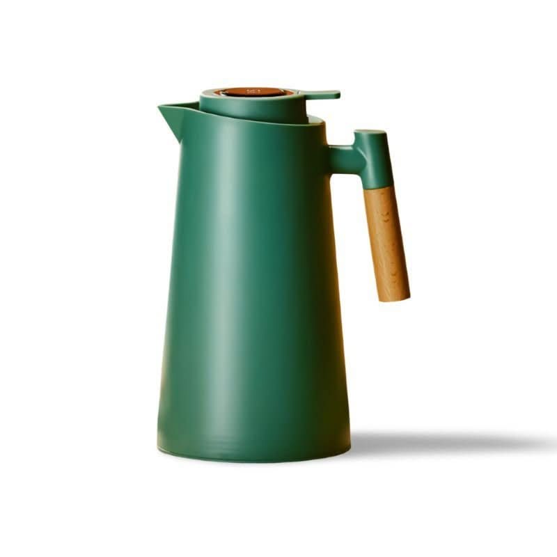 Thermal Flask with Temperature Display, Double-Walled Stainless Steel and Wooden Handle