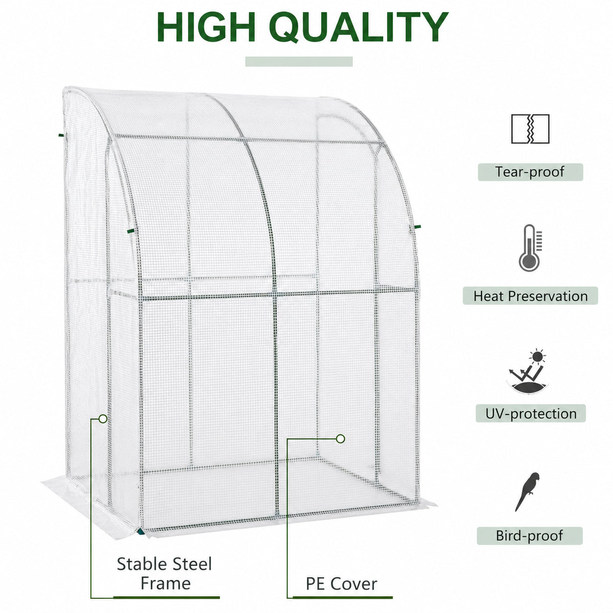 Lean-To Walk-In Greenhouse with PE Cover