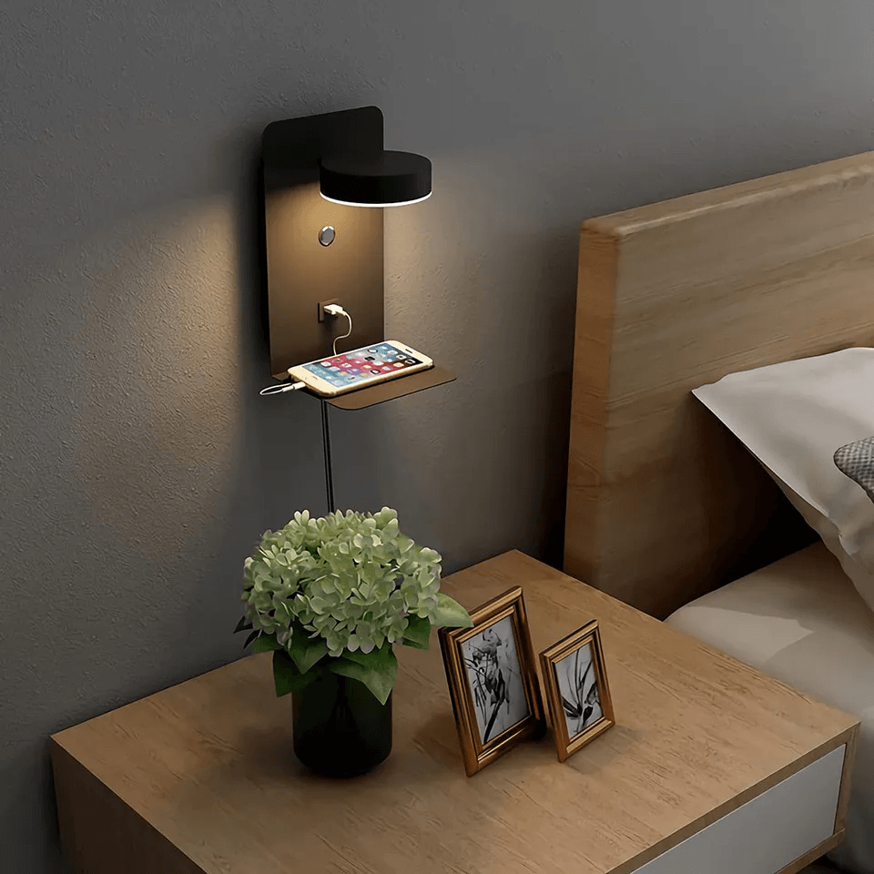 Wall Lamp with Multifunctional LED Shelf for Rotatable and with USB Charger