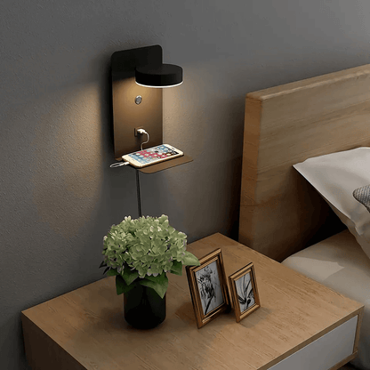 Wall Lamp with Multifunctional LED Shelf for Rotatable and with USB Charger