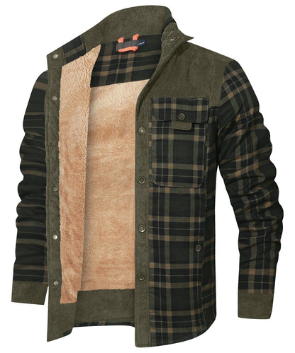 Robust Men's Flannel Coat with Faux Fur Lining for Warm, Durable and Protective