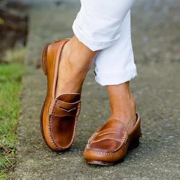 Loafers Women Leather Loafers with Comfortable Slip‑on Sole