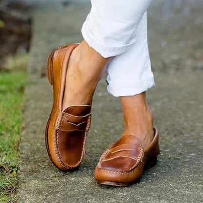 Loafers Women Leather Loafers with Comfortable Slip‑on Sole