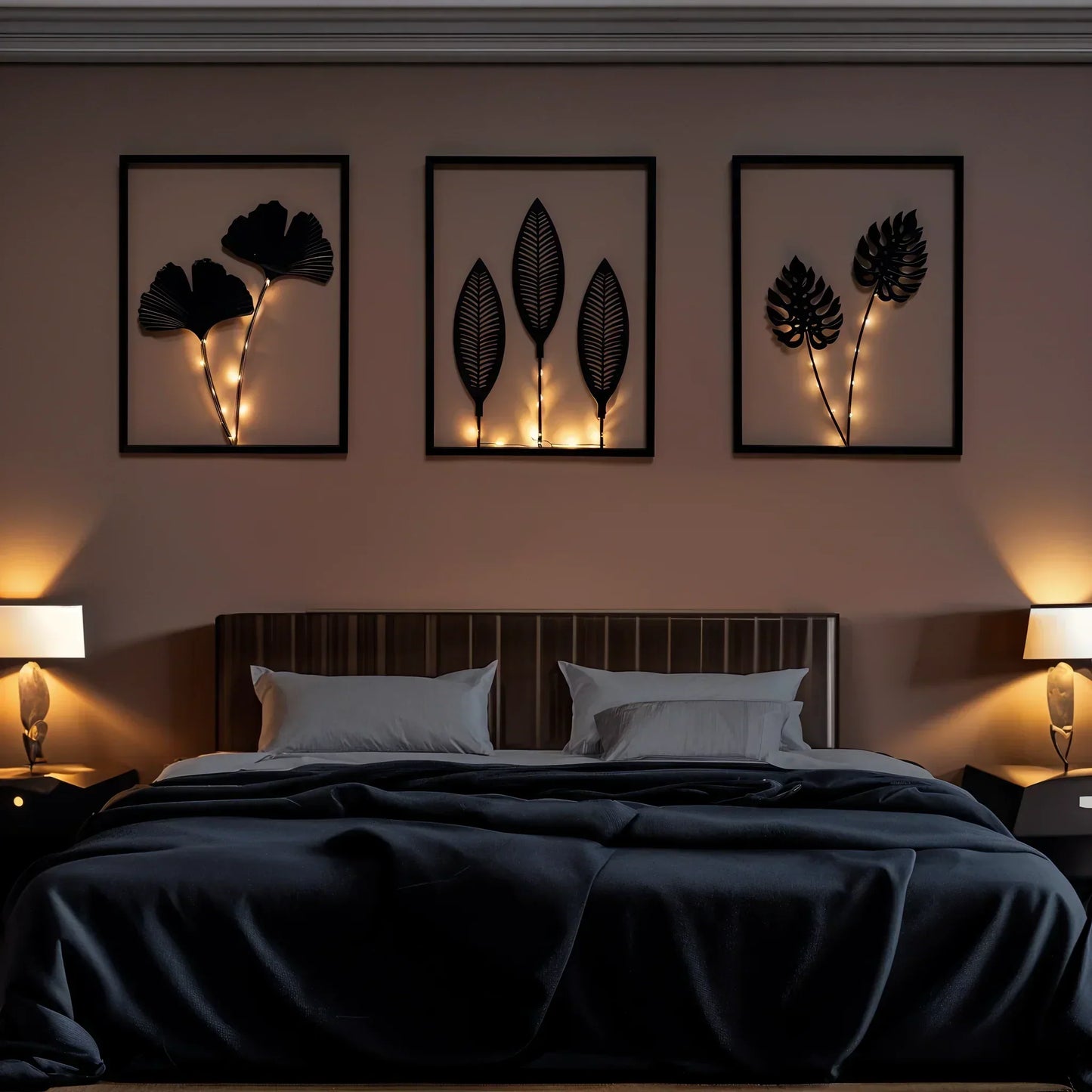 Light LED Wall Decoration Frames with Botanical Leaf Design and Warm