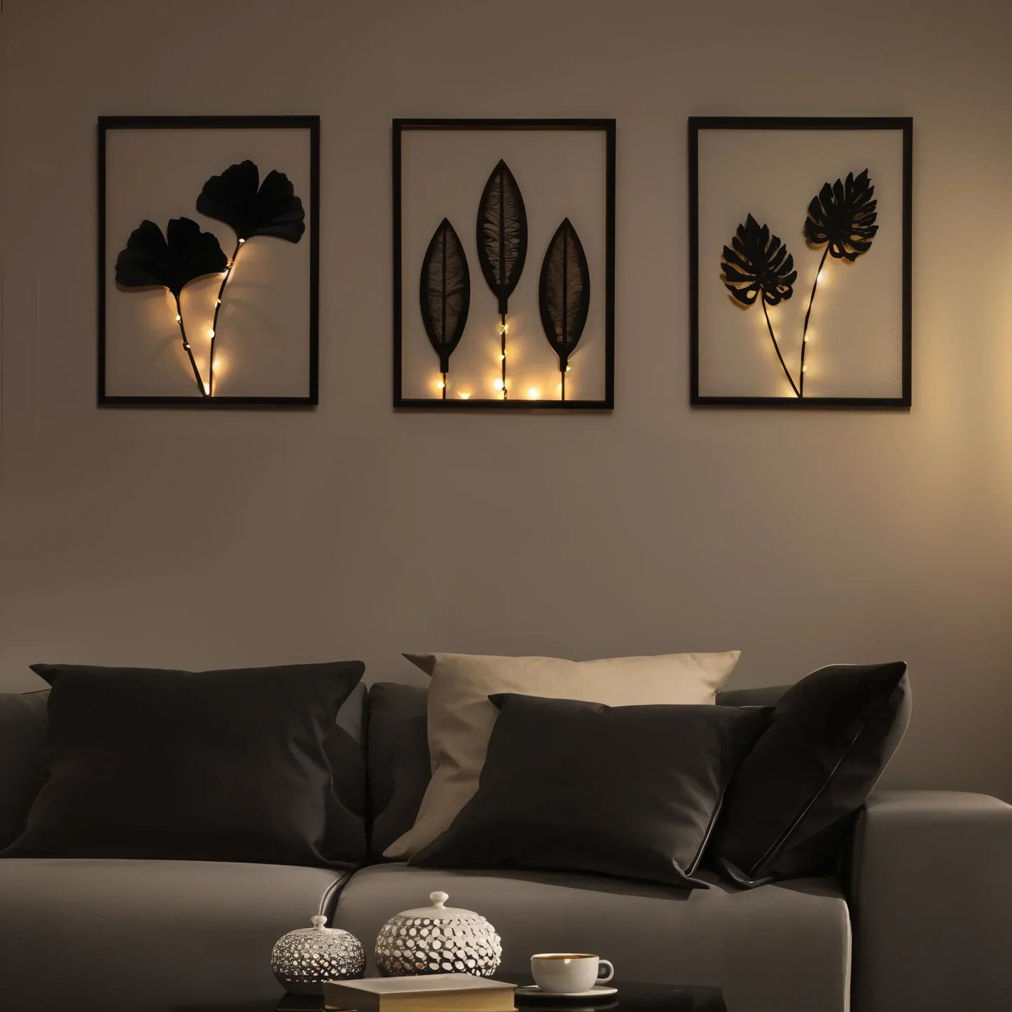Light LED Wall Decoration Frames with Botanical Leaf Design and Warm