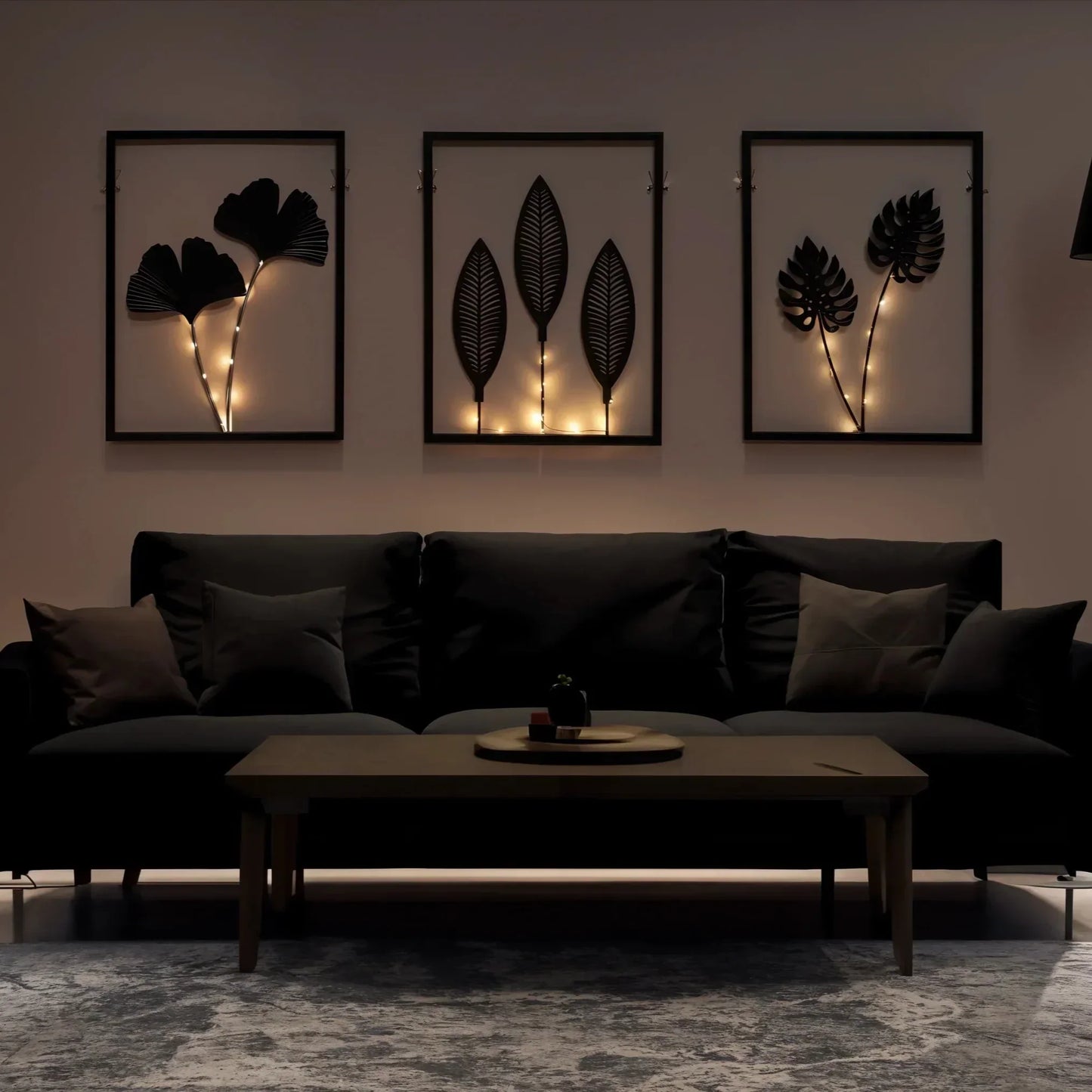 Light LED Wall Decoration Frames with Botanical Leaf Design and Warm
