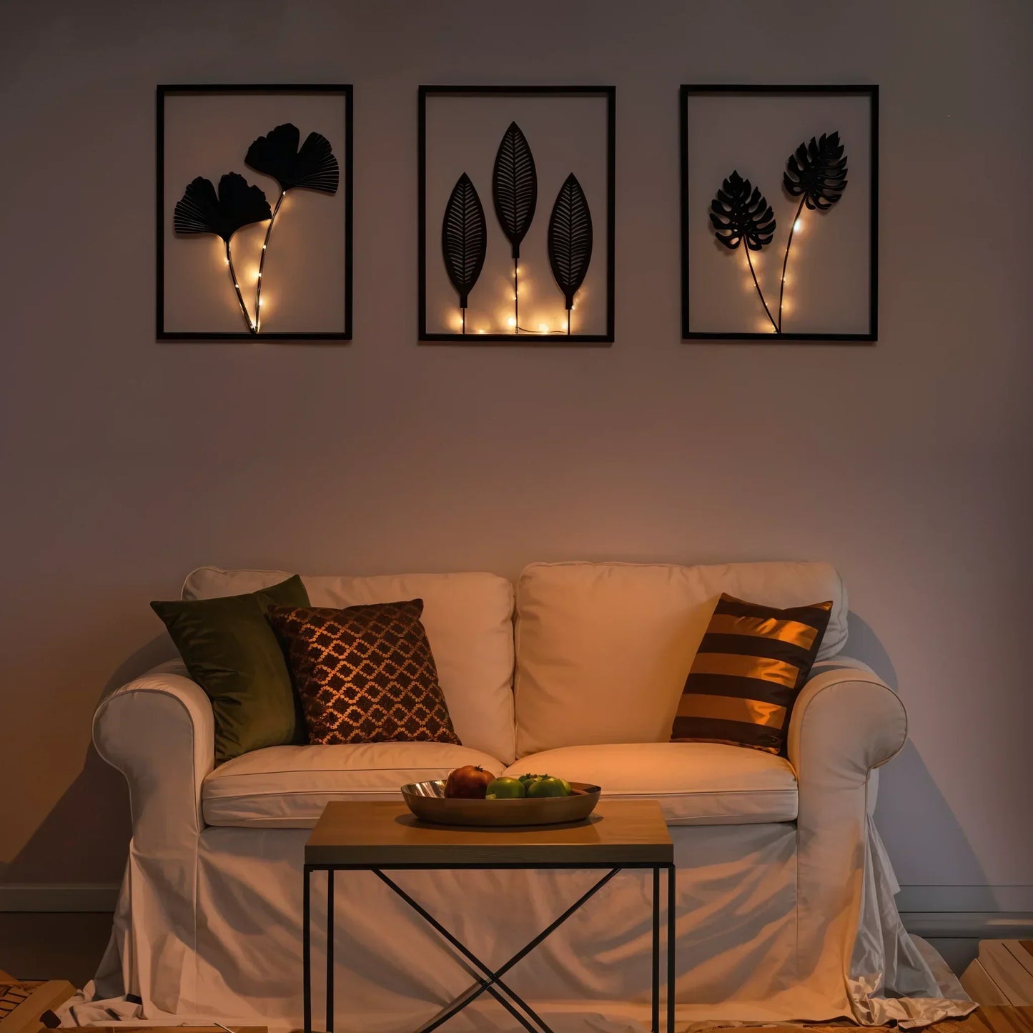 Light LED Wall Decoration Frames with Botanical Leaf Design and Warm