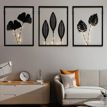 Light LED Wall Decoration Frames with Botanical Leaf Design and Warm