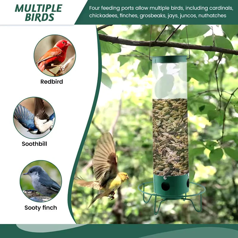 Squirrel-Proof Bird Feeder for Gardens with Large Seed Reservoir