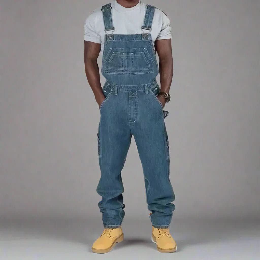 Men's Denim Overall with Adjustable Straps and Functional Pockets
