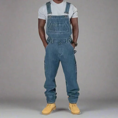 Men's Denim Overall with Adjustable Straps and Functional Pockets