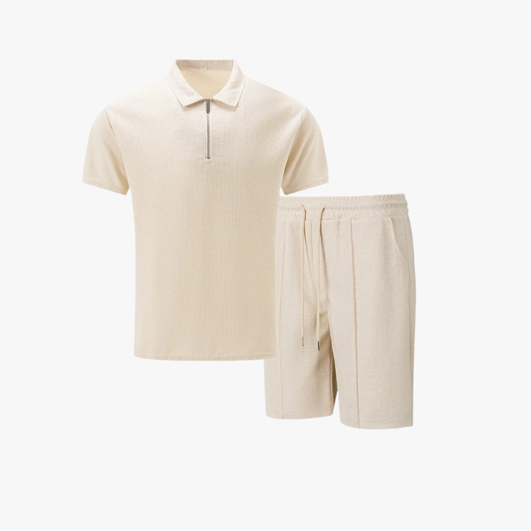 Set with Men's Summer Zip Collar Polo and Comfortable Shorts
