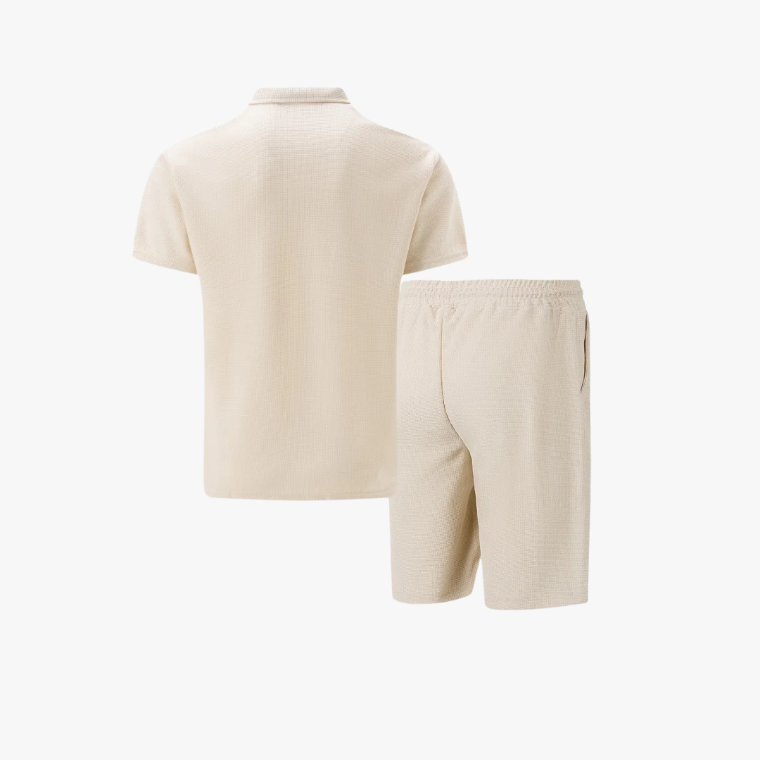 Set with Men's Summer Zip Collar Polo and Comfortable Shorts