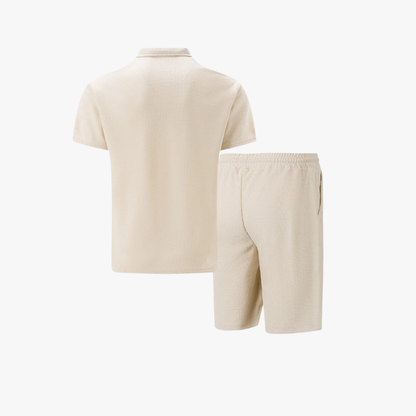 Set with Men's Summer Zip Collar Polo and Comfortable Shorts