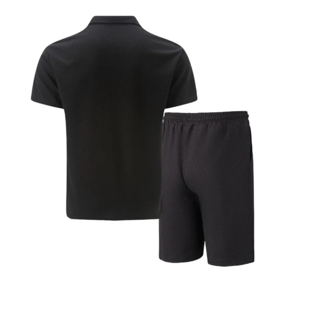 Set with Men's Summer Zip Collar Polo and Comfortable Shorts