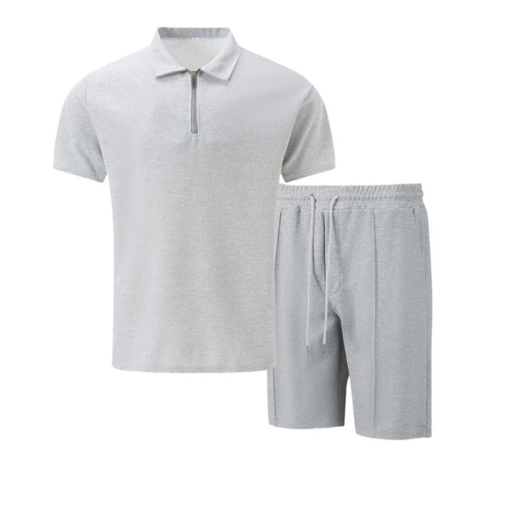 Set with Men's Summer Zip Collar Polo and Comfortable Shorts