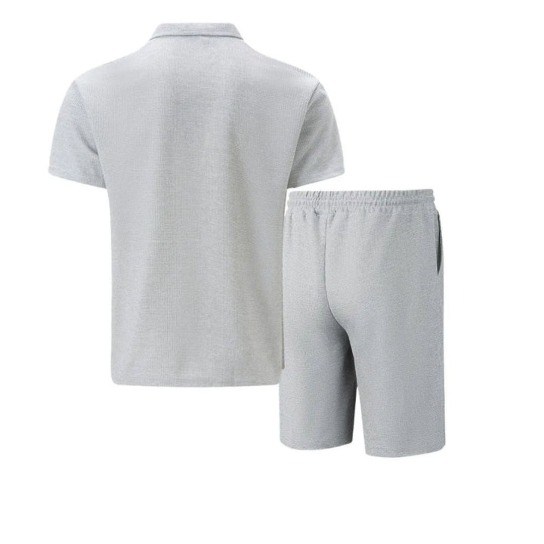 Set with Men's Summer Zip Collar Polo and Comfortable Shorts