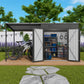 Sloped roof metal shed and pergola combination for backyard