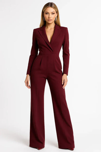 Ladies Blazer Jumpsuit for V-Neck with Wide-Leg Fit