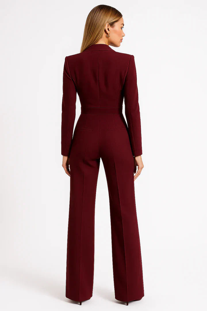Ladies Blazer Jumpsuit for V-Neck with Wide-Leg Fit