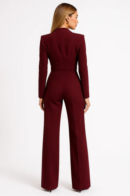 Ladies Blazer Jumpsuit for V-Neck with Wide-Leg Fit