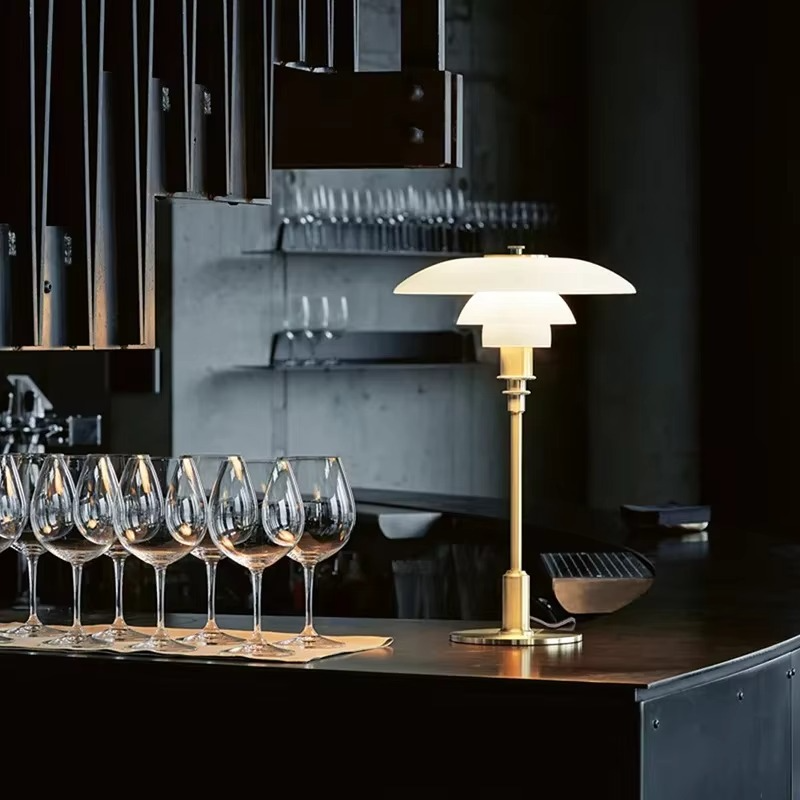 Table Lamp with Design Glass Shade for Atmospheric Light and Minimalist Elegance