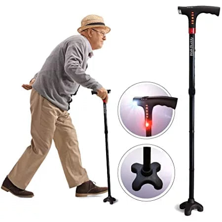 Foldable Walking Stick with LED Lighting and Non-Slip Foot for Stability