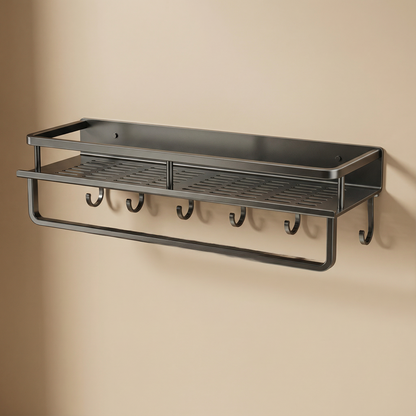 Shelf with Metal Kitchen Wall Black for Space-Saving Storage Rack with Hooks
