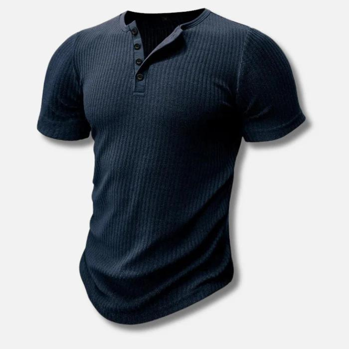 Muscle Fit Henley T-Shirt for Men with Ribbed Texture